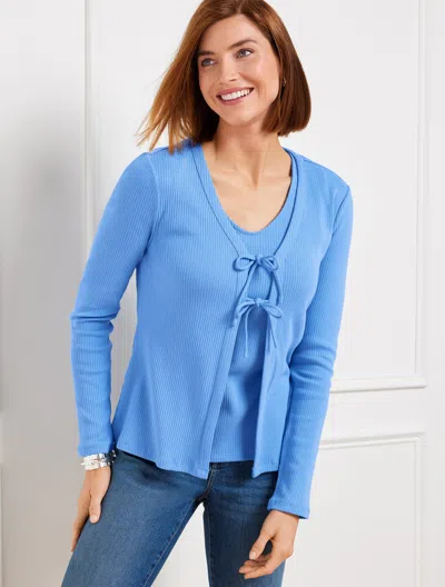Talbots Ribbed Tie Front Cardigan Sweater - Blue Wave - 3x