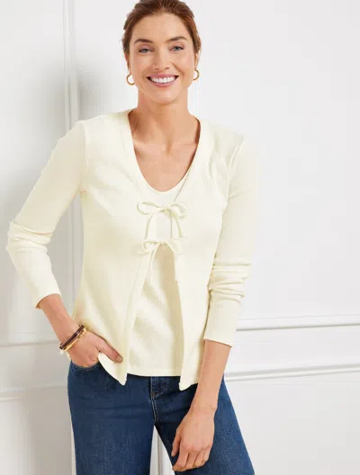 Talbots Ribbed Tie Front Cardigan Sweater - Ivory - 3x