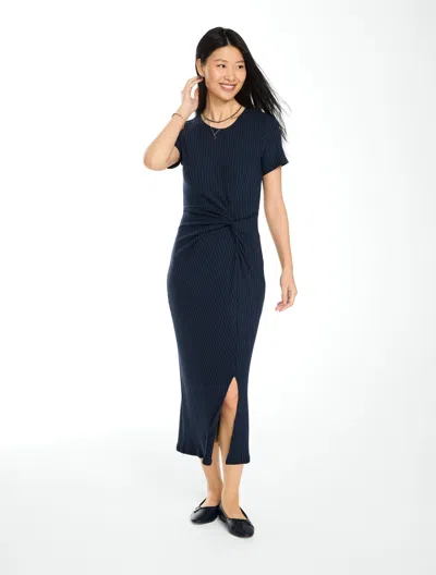 Talbots Ribbed Twist Front Midi Dress - Blue/black - Xs