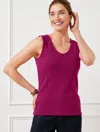 Talbots Ribbed V-neck Tank Top - Plumrose - X  In Plumrose