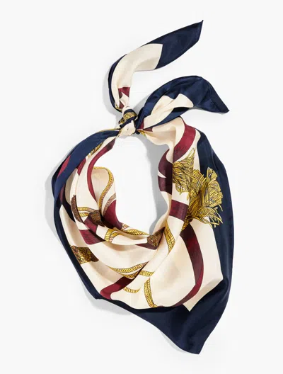 Talbots Ribbon & Tassels Silk Square Scarf - Blue - 001