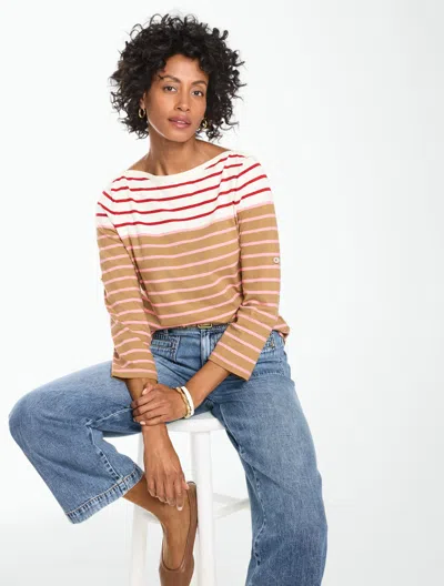 Talbots Roll Cuff Bateau Neck Top - Cafe Au Lait - Xs - 100% Cotton  In Multi