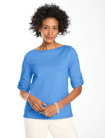 Talbots Roll Cuff Bateau Neck Top - Monarch Blue - Xs