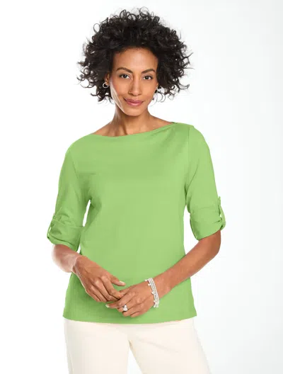 Talbots Roll Cuff Bateau Neck Top - Peridot Green - Small