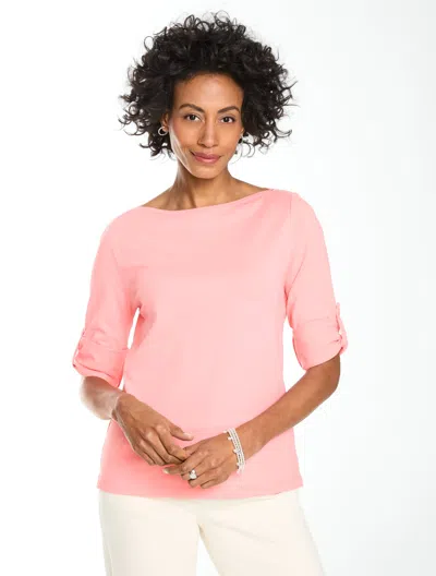 Talbots Roll Cuff Bateau Neck Top - Pink Sand - Xs