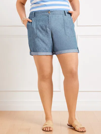 Talbots Plus Size - Roll Cuff Cargo Shorts - Chambray - Indigo Wash - 20