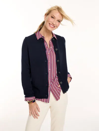 Talbots Roll Edge Cardigan Sweater - Blue - Xs - 100% Cotton