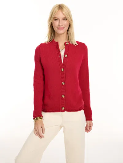 Talbots Roll Edge Cardigan Sweater - Red - Xs - 100% Cotton