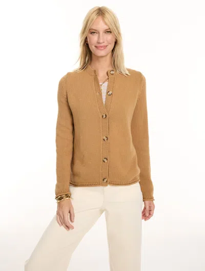 Talbots Roll Edge Cardigan Sweater - Tobacco - Xs - 100% Cotton