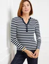 Talbots Plus Petite - Royal Stripe Ribbed Henley T-shirt - Indigo/ivory - X  In Indigo,ivory