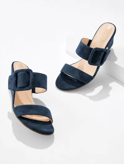 Talbots Royce Buckle Wedge Sandals - Suede - Blue - 5m