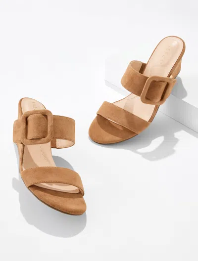Talbots Royce Buckle Wedge Sandals - Suede - Havana Tan - 5m  In Brown