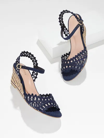 Talbots Royce Raffia Wedge Sandals - Blue - 8 1/2 M