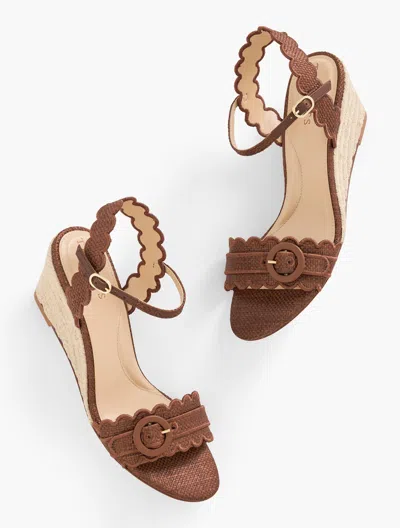 Talbots Royce Scalloped Raffia Wedge Sandals - Dark Havana Tan - 11m