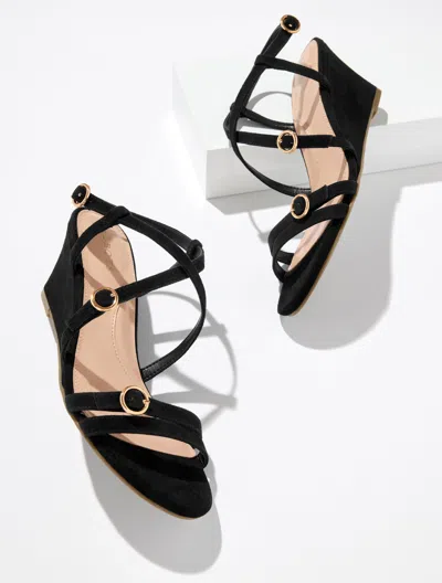 Talbots Royce Strappy Wedge Suede Sandals - Black - 11m