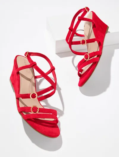 Talbots Royce Strappy Wedge Suede Sandals - Red - 11m  In Pink