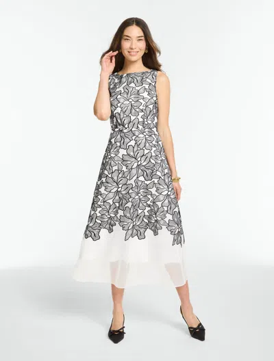 Talbots Rsvp Embroidered Fit & Flare Dress - Pearl White/black - 2  In Pearl White,black