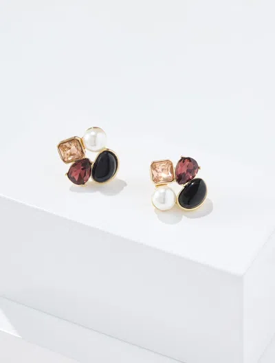 Talbots Rsvp Gem Stud Earrings - Rich Burgundy/gold - 001  In Rich Burgundy,gold