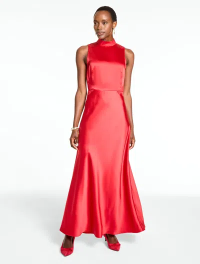 Talbots Rsvp Lace Trim Satin Fit & Flare Dress - Red - 2
