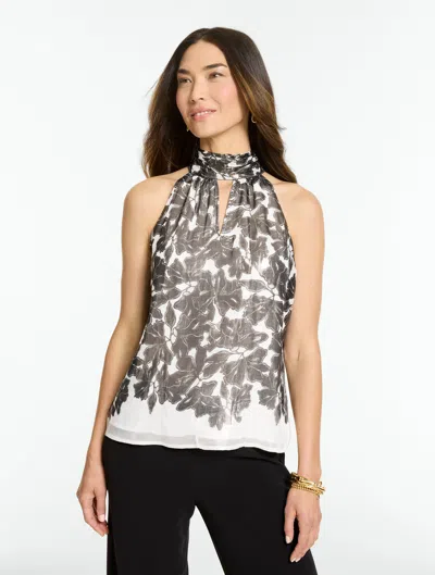 Talbots Rsvp Metallic Print Halter Top - Pearl White/black - Xs  In Pearl White,black