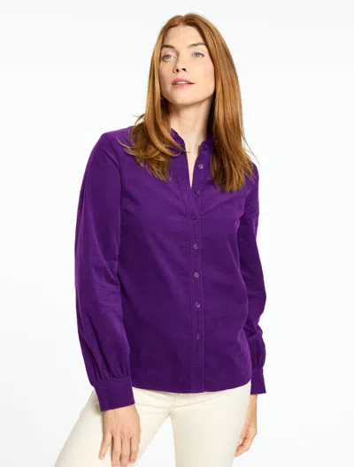 Talbots Ruffle Neck Corduroy Top - Bramble Purple - Xs - 100% Cotton
