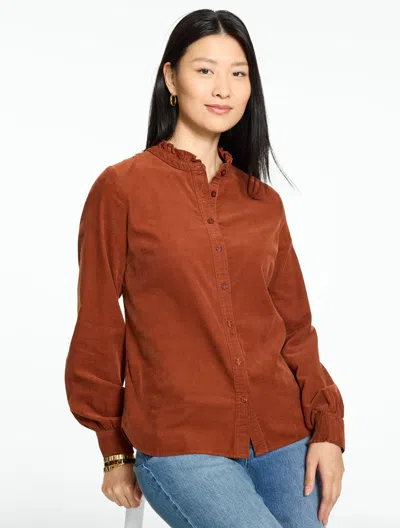Talbots Ruffle Neck Corduroy Top - Burnt Copper - Xs - 100% Cotton