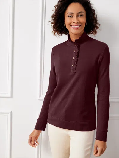 Talbots Ruffle Placket Mockneck Pullover Sweater - Rich Burgundy - 2x