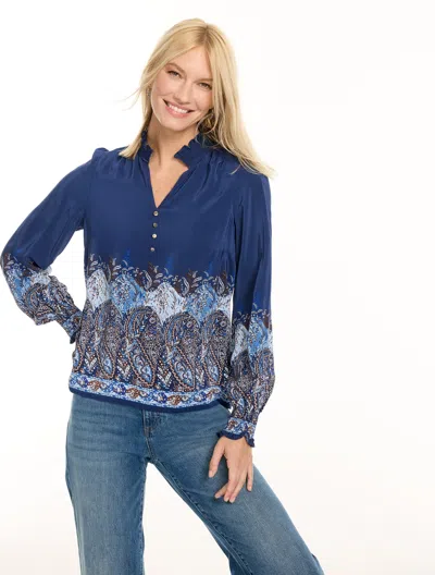 Talbots Ruffle Top - Ravishing Paisley - Ink/herbal Tea Mult - Small  In Ink,herbal Tea Mult