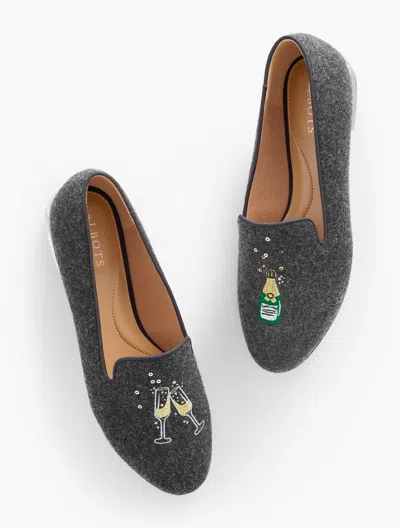 Talbots Ryan Embroidered Flannel Loafers - Medium Grey - 7 1/2 M - 100% Cotton