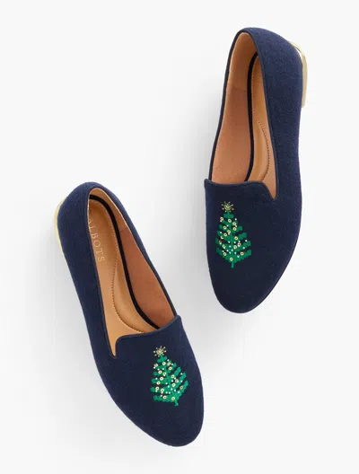 Talbots Ryan Embroidered Tree Flannel Loafers - Blue - 5m - 100% Cotton