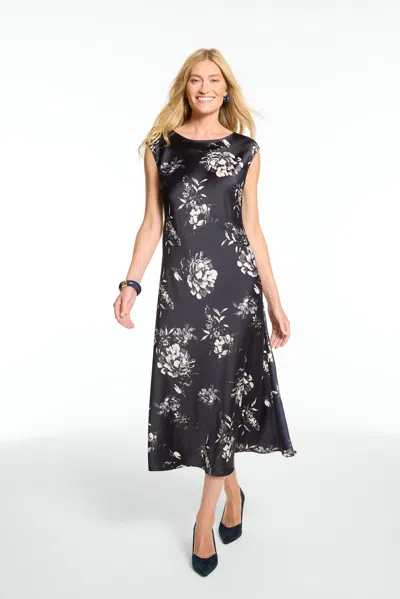 Talbots Satin Bias Cut Midi Dress - Moonlit Floral - Blue - 6