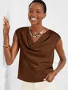 Talbots Petite - Satin Cowl-neck Shell Sweater - Dark Walnut - Xl  In Dark Walnut