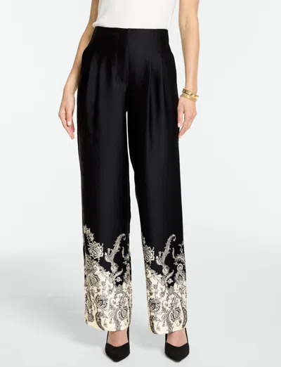 Talbots Satin Wide Leg High Waist Pants - Exquisite Paisley - Black/ivory - 2  In Black,ivory