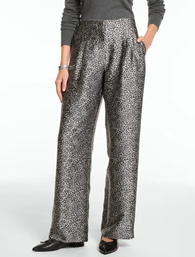 Talbots Satin Wide Leg High Waist Pants - Fabulous Leopard - Grey - 2