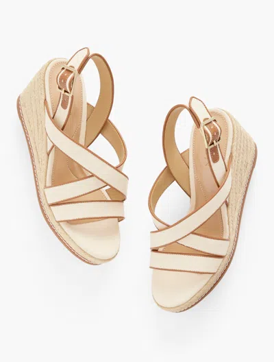 Talbots Saylor Strappy Canvas Espadrille Wedges - Natural - 5 1/2 M - 100% Cotton