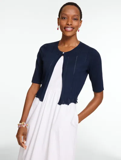 Talbots Scalloped Pointelle Shrug - Blue - Xl - 100% Cotton