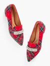 Talbots Scarlet Rhinestone Pointed Toe Loafers - Solstice Plaid - Red - 8m - 100% Cotton  In Red