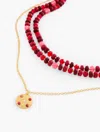 Talbots Scattered Stones & Beads Layered Necklace - Dark Ruby/gold - 001  In Dark Ruby,gold