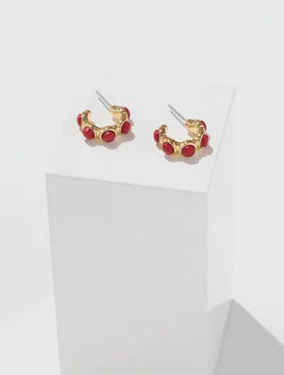 Talbots Semiprecious Hoop Earrings - Red/gold - 001  In Red,gold