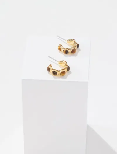 Talbots Semiprecious Hoop Earrings - Tigers Eye/gold - 001  In Tigers Eye,gold