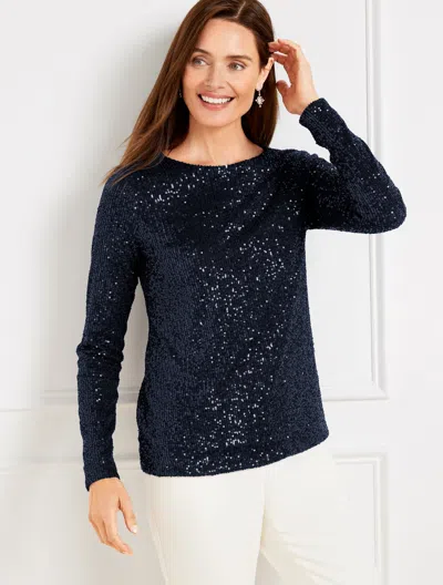 Talbots Sequin Crewneck T-shirt - Blue - X
