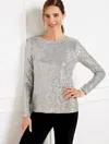 Talbots Sequin Crewneck T-shirt - Silver - 3x