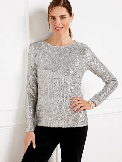Talbots Sequin Crewneck T-shirt - Silver - 3x  In Silver