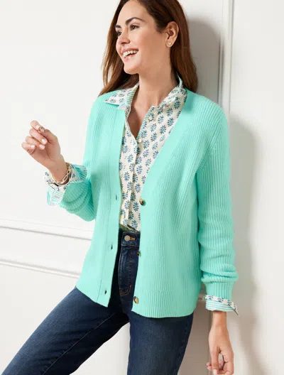 Talbots Shaker Stitch Cuffed Back Cardigan Sweater - Blue Light - 2x
