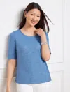 Talbots Misses - Shimmer Roll Cuff Twist Neck T-shirt - Dutch Blue/white/gold - Small  In Dutch Blue,white,gold