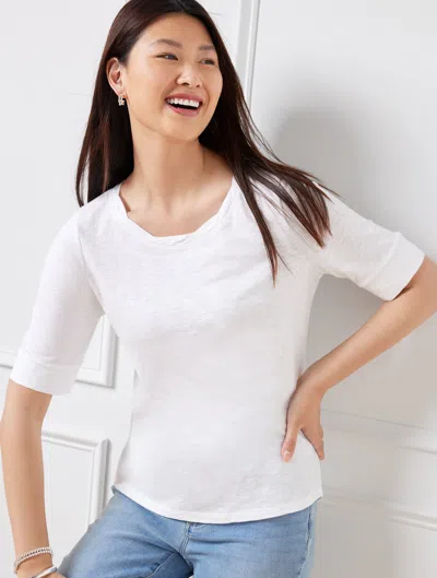 Talbots Shimmer Roll Cuff Twist Neck T-shirt - White - 1x