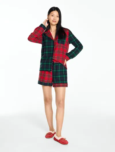 Talbots Short Pajama Set - Patchwork Plaid - Red - Xs - 100% Cotton