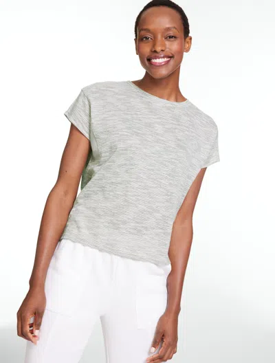 Talbots Short Sleeve Crewneck T-shirt - Pieced Stripe - White/sagebrush - Xl