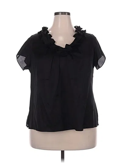 Talbots Short Sleeve Silk Top Black Ruffles Neckline Tops