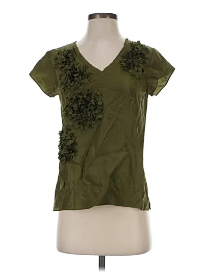 Pre-owned Talbots Short Sleeve Silk Top Green V-neck Tops